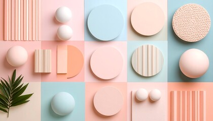 Pastel geometric shapes on a grid