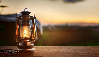 vintage kerosene lamp with warm light