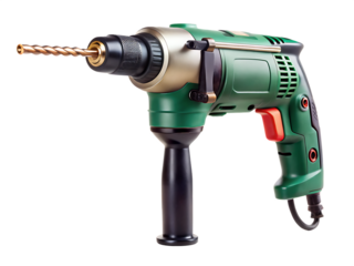 Green Rotary Hammer Drill with Side Handle and Drill Bit power tool electric drill isolated on a transparent background