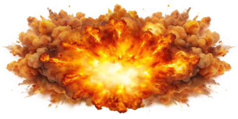 Intense Orange and Yellow Explosion with Smoke on Background blast fire isolated on a transparent background