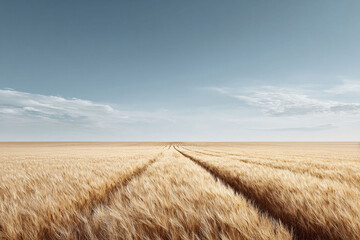 Obraz premium Golden wheat field under a serene sky, suggesting abundance, tranquility, and natures beauty. Evokes themes of agriculture, harvest, and rural landscapes.