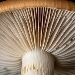 Intricate Mushroom Gills: Nature's Delicate Beauty for Biology Education and Culinary Exploration. Ideal for scientific publications and gourmet food blogs