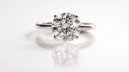 Elegant Solitaire Diamond Engagement Ring Featuring Sparkle In A White Gold Setting On A White Background
