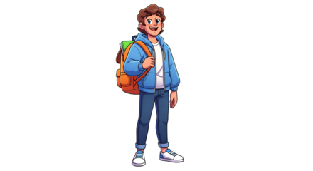 Cartoon Student Character Isolated on Transparent Background