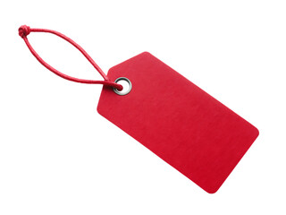 Fototapeta premium Red Rectangular Paper Tag with Red String and Metal Eyelet label gift isolated on a transparent background