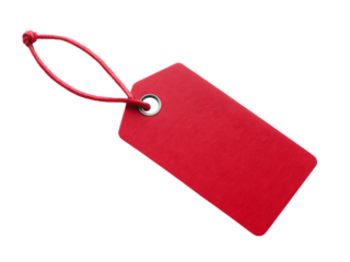 Red Rectangular Paper Tag with Red String and Metal Eyelet label gift isolated on a transparent background