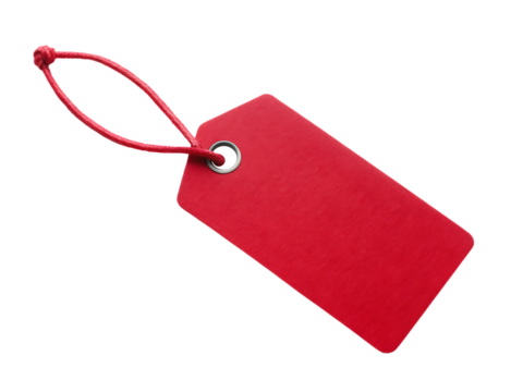 Red Rectangular Paper Tag with Red String and Metal Eyelet label gift isolated on a transparent background