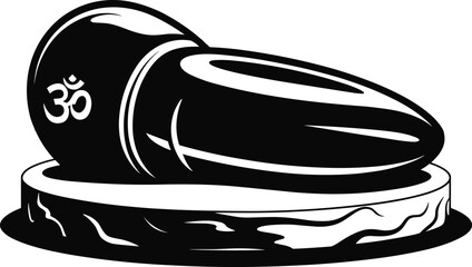Stylized black and white illustration of a shiva lingam with om symbol