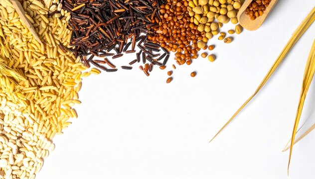 Indigenous crops and native grains isolated on white background with natural light and studio-quality framing for eco-conscious food visuals
