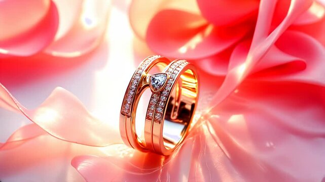 elite wedding engagement rings made of gold, unique original design, beautiful official wedding decoration.