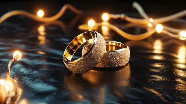 elite wedding engagement rings made of gold, unique original design, beautiful official wedding decoration.
