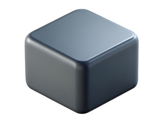 3d illustration of a single dark gray cube with rounded edges, isolated on a transparent background, representing a simple geometric shape or a 3d rendered object