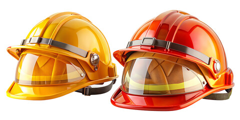 Two Firefighter Helmets Yellow and Red on Background safety protection isolated on a transparent background