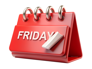 3d illustration of a red desk calendar showing friday, isolated on transparent background