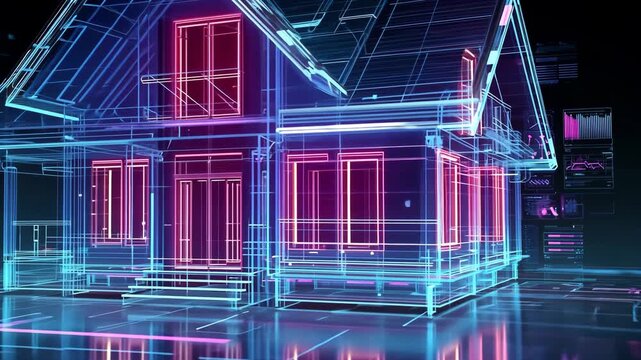 Neon Light Hologram House with AI Technology