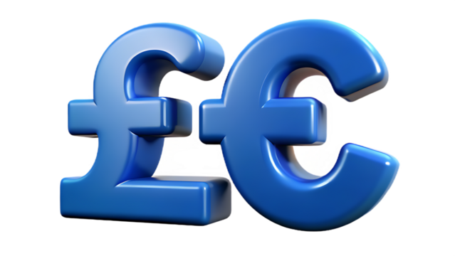 Pound and euro currency symbols isolated on transparent background