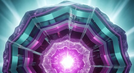 Abstract Geometric Crystal Structure Pulsating with Vivid Purple Light and Teal Accents in a Sci-Fi Futuristic Energy Portal