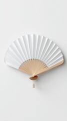 Stunning photo of mock-up of a white folding hand fan. White background.