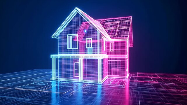 Futuristic House Wireframe for Metaverse and VR