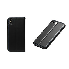 Naklejka premium Two black smartphone cases displayed from different angles isolated on transparent background