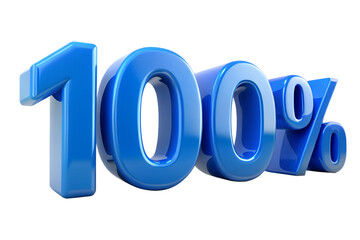 3d icon of one hundred percent in blue color isolated on transparent background