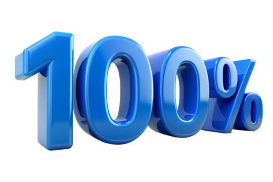 3d icon of one hundred percent in blue color isolated on transparent background - Powered by Adobe