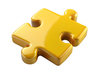 Obraz premium 3d illustration of a single, glossy yellow jigsaw puzzle piece with interlocking edges, isolated on a transparent background
