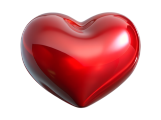 3d illustration of a shiny, metallic red heart isolated on a transparent background, symbolizing love, passion, and romance