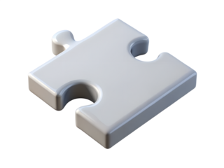 3d illustration of a single grey jigsaw puzzle piece, isolated on a transparent background, representing a key element in solving problems and achieving goals