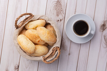 Cheese buns, typical south american biscuits with coffee