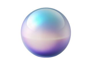 3d illustration of iridescent sphere with a smooth, glossy surface reflecting light and colors, isolated on a transparent background
