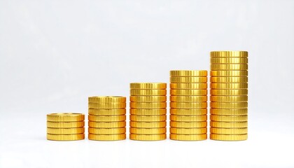 Gold coins stacked in a graph, showing growth
