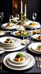 Elegant table setting with gourmet food