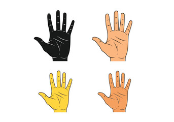 Four human hands with different skin tones displayed in a square arrangement against a plain setting