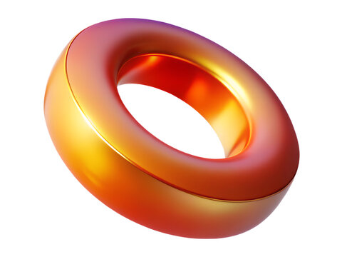 3d illustration of shiny metallic torus ring with orange, red, and purple gradient, isolated on transparent background