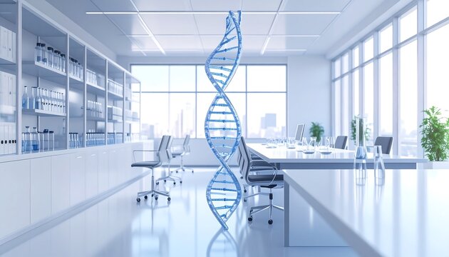 DNA Helix in Modern Lab. - Powered by Adobe