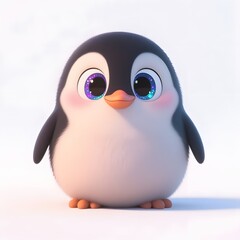 Obraz premium Adorable Animated Penguin with Sparkling Eyes on White Background