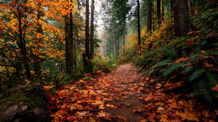Fototapeta premium Autumn forest trail pathway