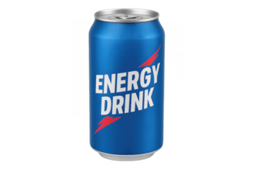 Blue energy drink can standing on transparent background