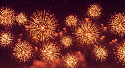 Naklejka premium Vibrant Orange Fireworks Exploding Against a Starry Night Sky celebration explosion.