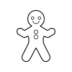Gingerbread Man Line Art Silhouette Vector Illustration on White Background