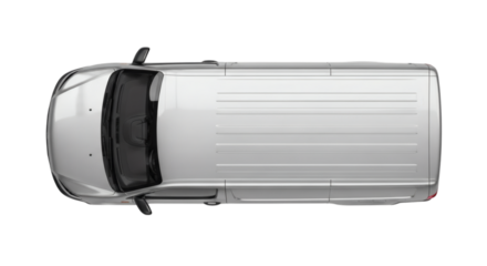 Top view of a white cargo van vehicle transport delivery service automobile automotive logistics on transparent background