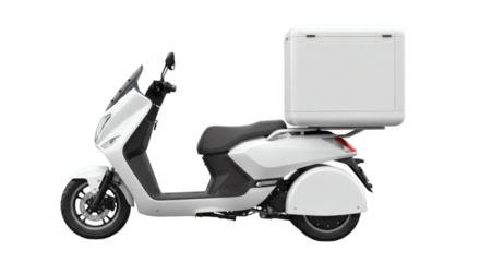 White delivery scooter electric vehicle for food delivery service business transportation urban mobility on transparent background