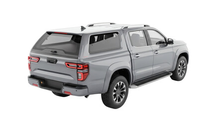 Gray pickup truck with canopy rear view for sale and auto transport and vehicle accessories deals now on transparent background