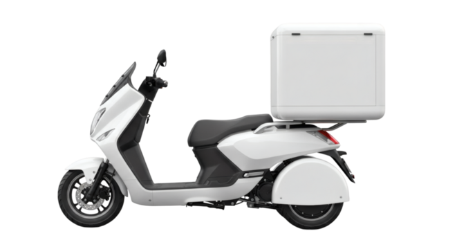 White delivery scooter electric vehicle for food delivery service business transportation urban mobility on transparent background
