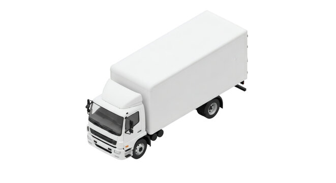White delivery truck isolated on black background isometric view transport logistics and distribution on transparent background