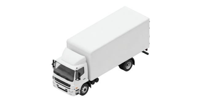 White delivery truck isolated on black background isometric view transport logistics and distribution on transparent background
