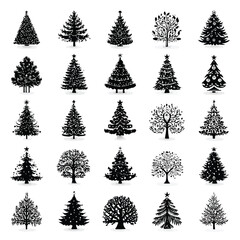 Obraz premium Vector illustration of a diverse set of christmas trees showcasing various shapes and styles for holiday decorations and festive designs