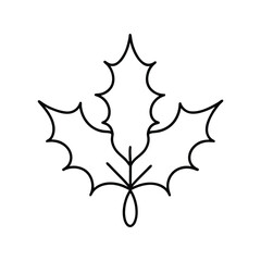 Holly Leaves Line Art Silhouette Vector Illustration on White Background