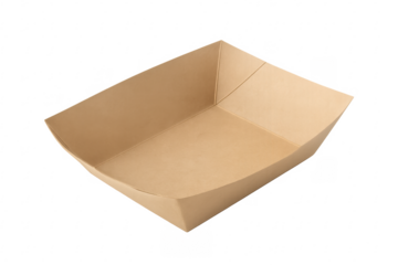 Empty brown paper food tray isolated on transparent background